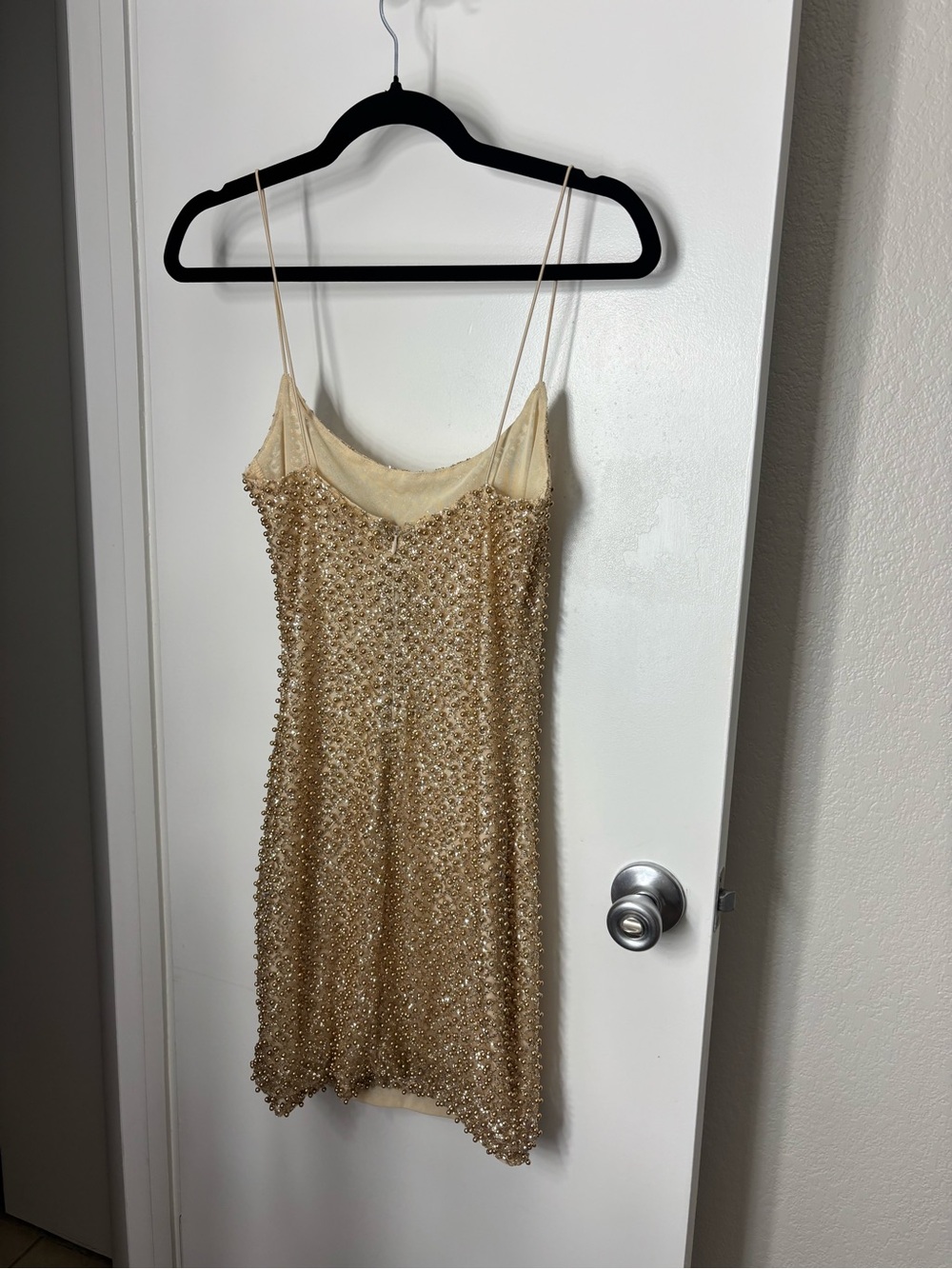 Gold Beaded Spaghetti Strap Mini Dress - Picture 3 of 4